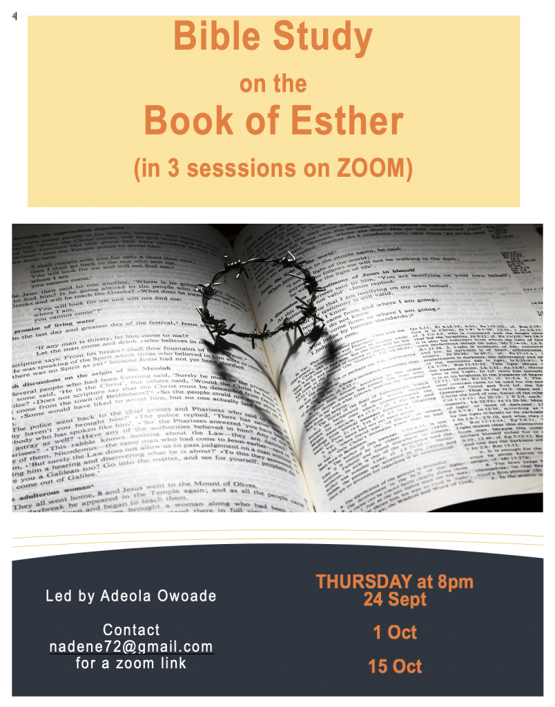 Ester Bible Study Advert | Christ Church United Reformed Church, Petts Wood